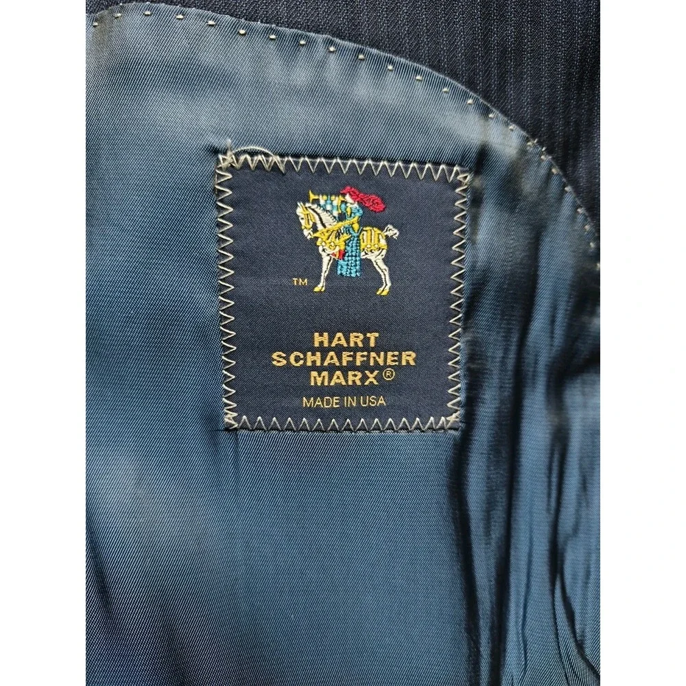 Hart Schaffner Marx Mens Wool Sport Coat 44L Blue Striped 2 Button USA D606